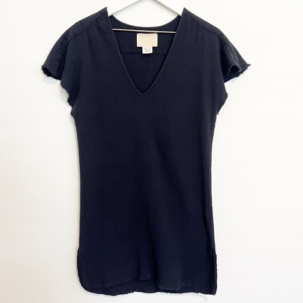 Anaak Black Cotton Gauze V-Neck Dress Summer Casual‎ Basic Neutral Size Small